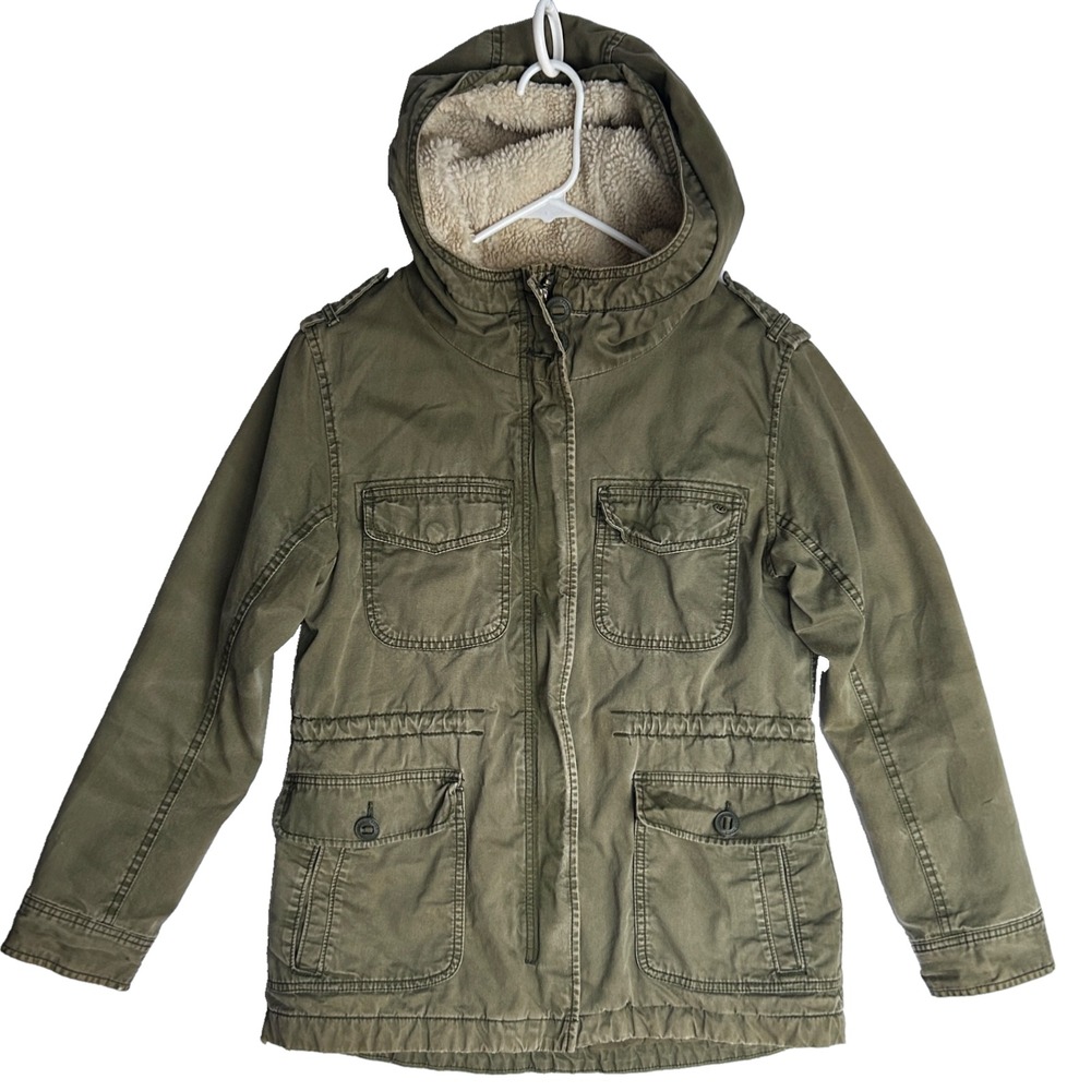 American Eagle Sherpa Lined Hooded Womens M Military Utility Barn Chore Jacket